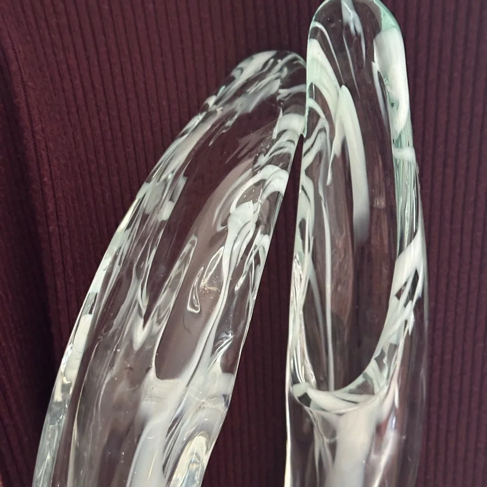 Modern Blown Glass Art Vase Clear And White Heavy 12” Vase
